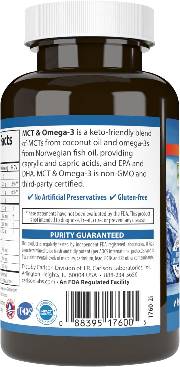 Carlson MCT & Omega-3 - Coconut Oil, Caprylic & Capric Acids, EPA & DHA, 60 Softgels - görsel 3