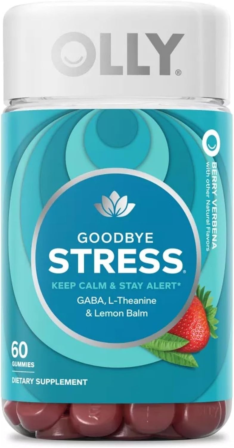 OLLY Goodbye Stress Gummy, GABA & L-Theanine Stress Relief Supplement, Berry Flavour, 60 Gummies - görsel 1