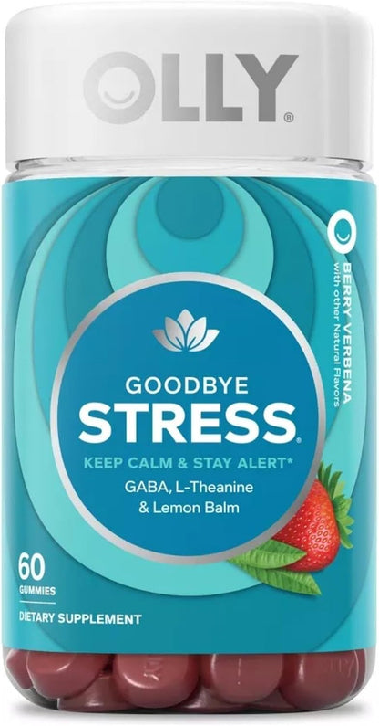 OLLY Goodbye Stress Gummy, Stress Relief Supplement with GABA & L-Theanine, Berry Flavour - 120 Gummies