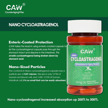 CAW Nano Cycloastragenol 10mg – Enteric Coated Capsules for Optimum Absorption