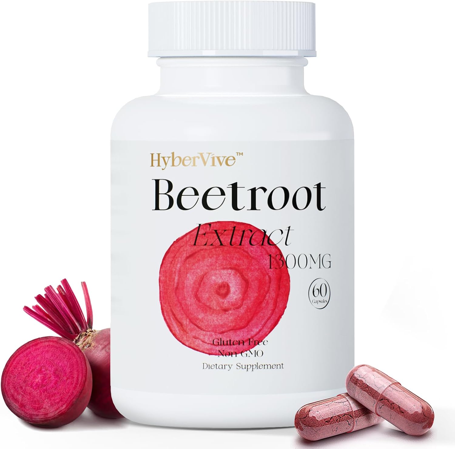 HyberVive Beet Root Powder Capsules – 1300mg, 60 Vegan Capsules - görsel 1