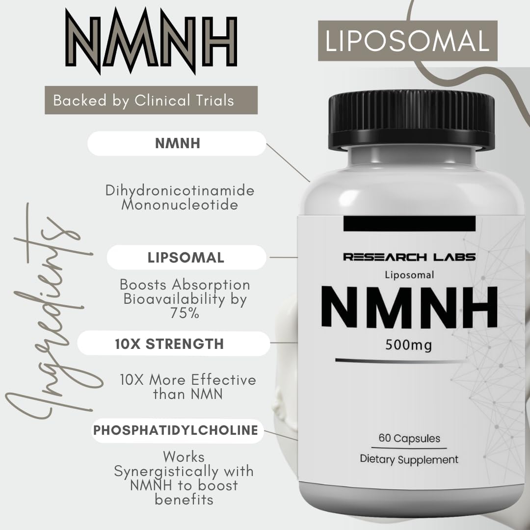 Research Labs Liposomal NMNH 500mg Per Serving, 60 Capsules – NAD+ Booster for Anti-Ageing - görsel 2