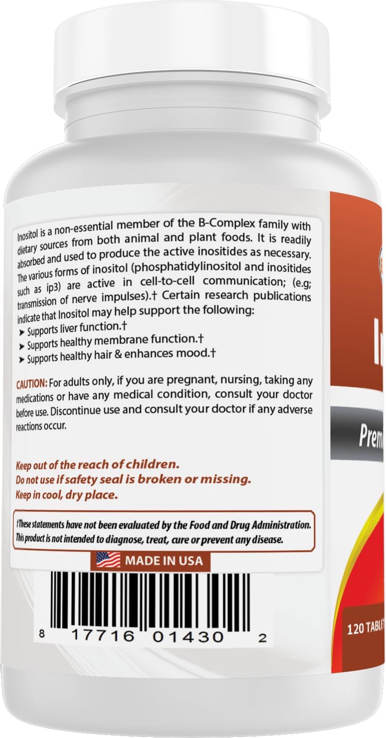 Best Naturals Inositol 1000mg 120 Tablets – Also Known as Vitamin B8 - görsel 7