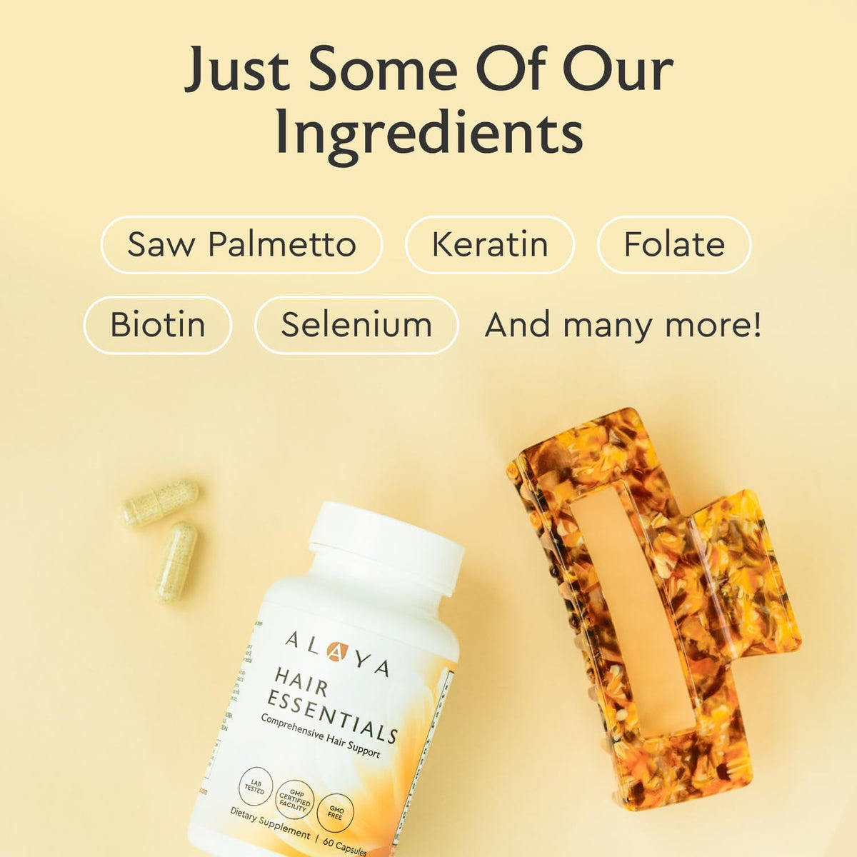 Alaya Hair Essentials - Hair Supplement with Biotin, Keratin, Folate, Vitamin B12, B6 - Laboratory Tested - Gluten-Free - 30 Day Supply - görsel 3