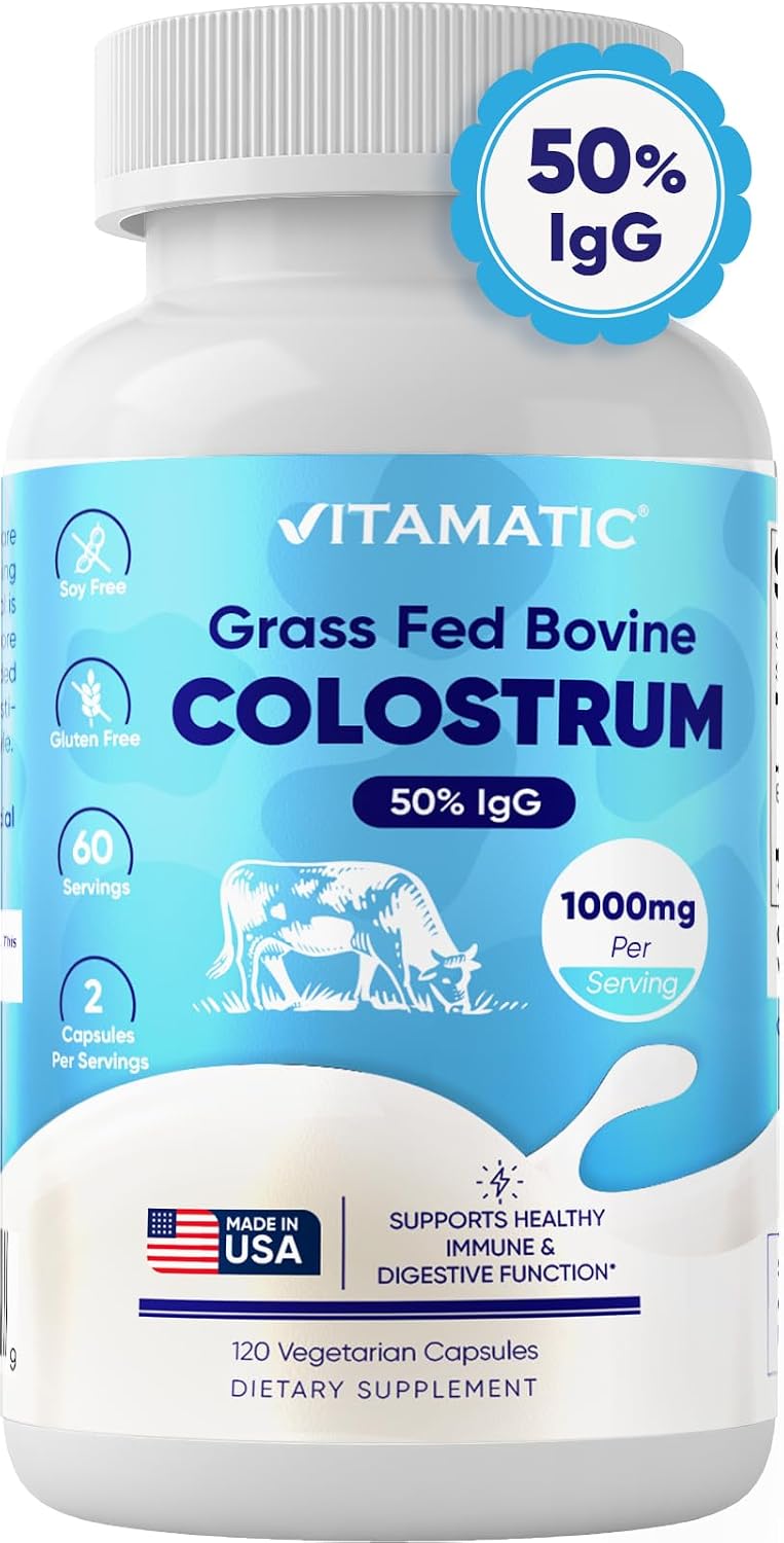 Vitamatic Bovine Colostrum Supplement – 1000 mg per Serving, 50% IgG, 120 Capsules - görsel 7