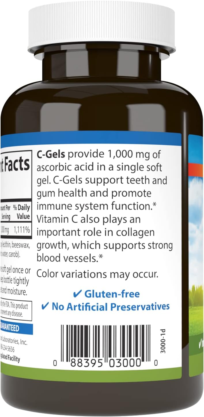 Carlson C-Gel, 1000 mg Vitamin C, Immune Support & Tissue Health, Antioxidant, 60 Soft Gels - görsel 3