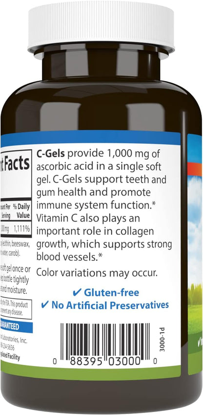 Carlson C-Gel, 1000 mg Vitamin C, Immune Support & Tissue Health, Antioxidant, 60 Soft Gels