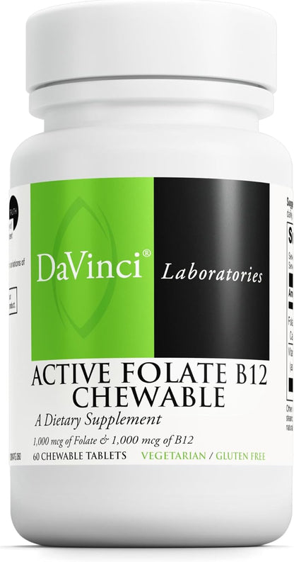 DAVINCI Labs Active Folate B12 Chewable - Food Supplement to Support Heart Health, Healthy Nerves, Immune Function and Energy Production - with Folate and Vitamin B12 - 60 Chewable Tablets