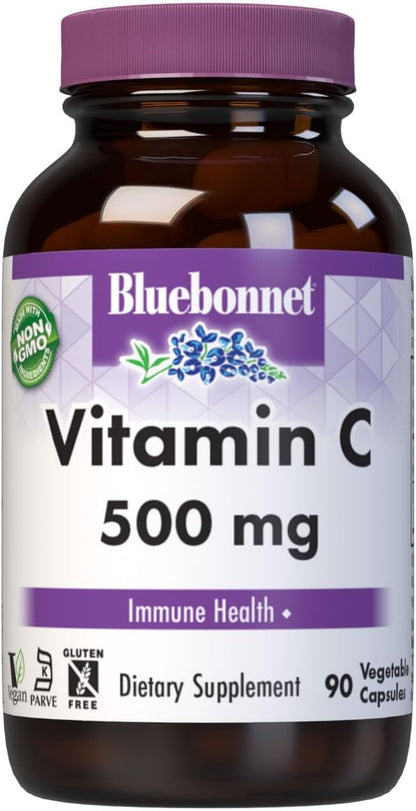 Bluebonnet Nutrition Vitamin C 500 mg – Ascorbic Acid – Immune & Skin Health – 90 Vegetable Capsules