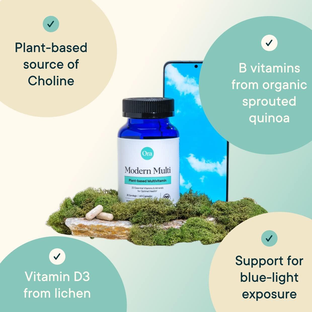 Ora Organic Plant-Based Multivitamin for Women and Men, Blue Light Protection, 60 Vegan Capsules - görsel 4