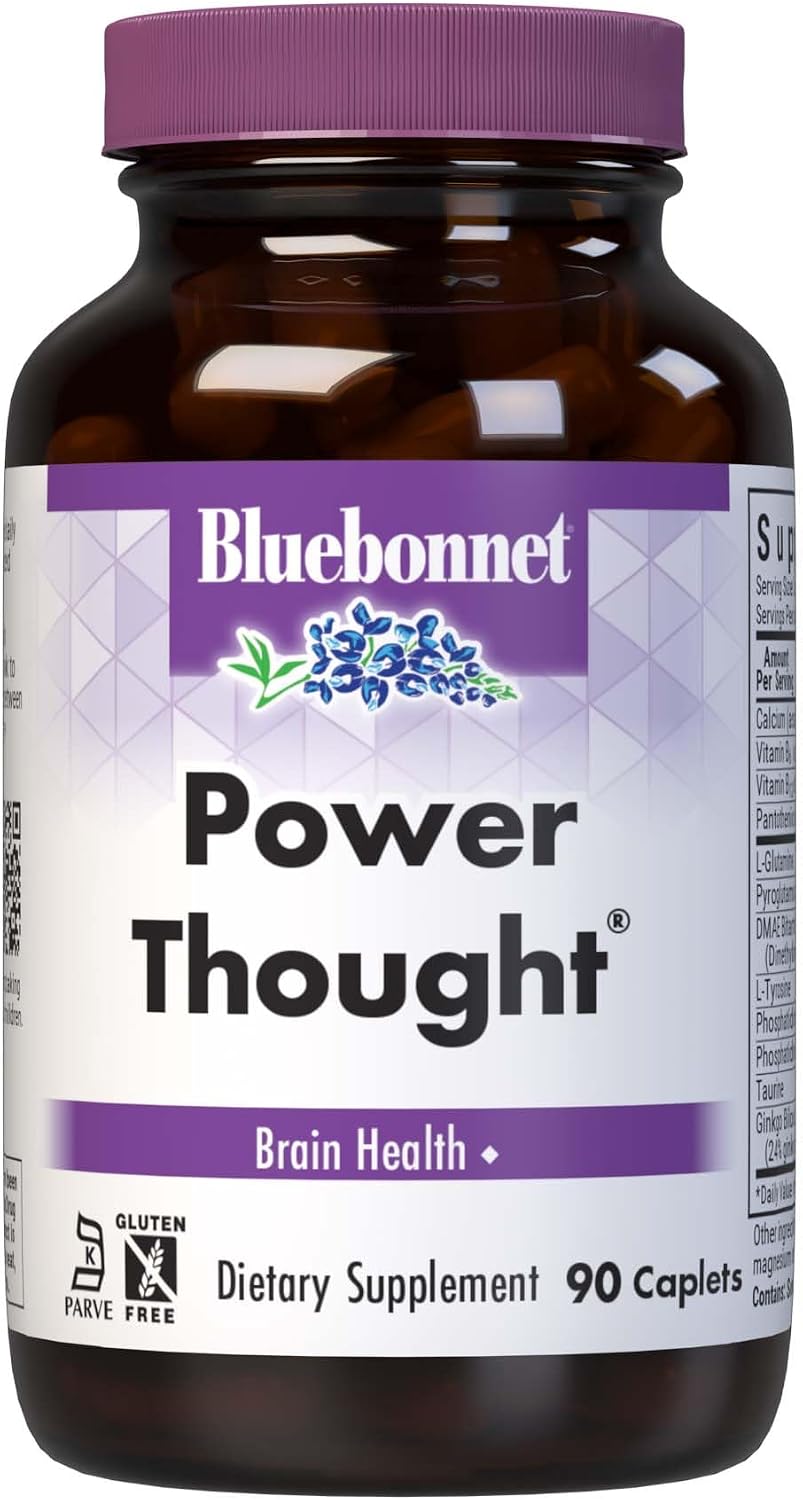 BlueBonnet Nutrition Power Thought Nootropic Brain Support Supplement with Phosphatidylserine, B Vitamins, Ginkgo, L-Tyrosine for Daily Focus - Non-GMO, Gluten-Free - 90 Tablets - görsel 1