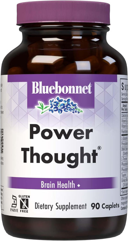 BlueBonnet Nutrition Power Thought Nootropic Brain Support Supplement with Phosphatidylserine, B Vitamins, Ginkgo, L-Tyrosine for Daily Focus - Non-GMO, Gluten-Free - 90 Tablets