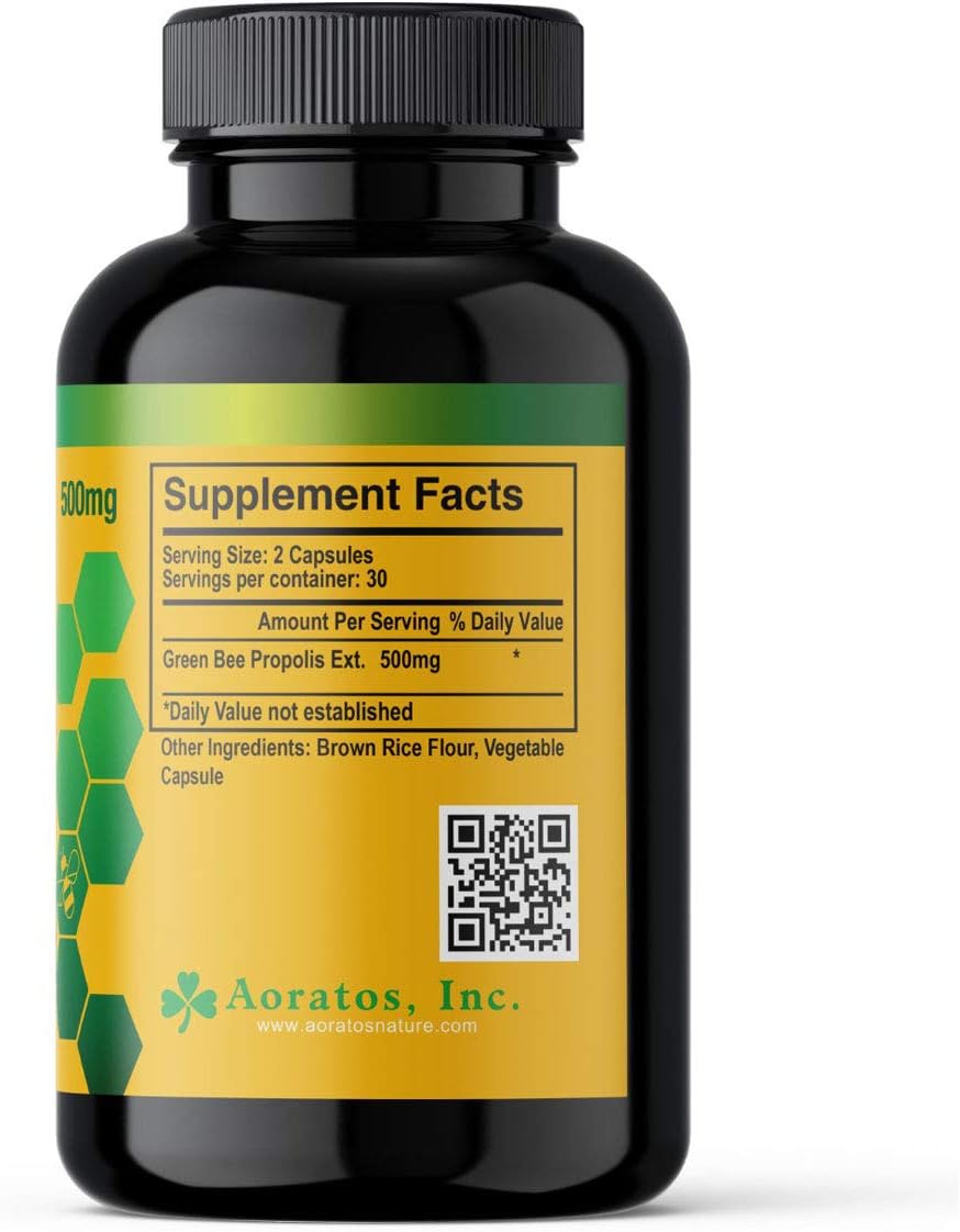 Aoratos 100% Brazilian Green Propolis Enriched 500mg, Immune Support, 60 Vegetable Capsules - görsel 2