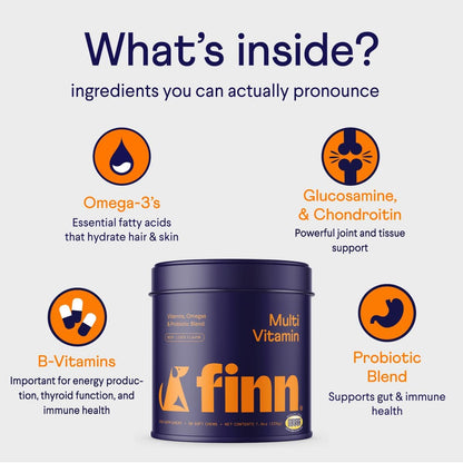 Finn All-in-1 Daily Multivitamin for Dogs - Probiotics, Omegas & Glucosamine - 90 Soft Chews