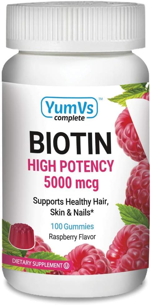 YUM-V's Biotin Gummies – High Potency Biotin 5,000 mcg – Natural Raspberry Flavour – Hair, Skin and Nails Support (100 Count) - görsel 1