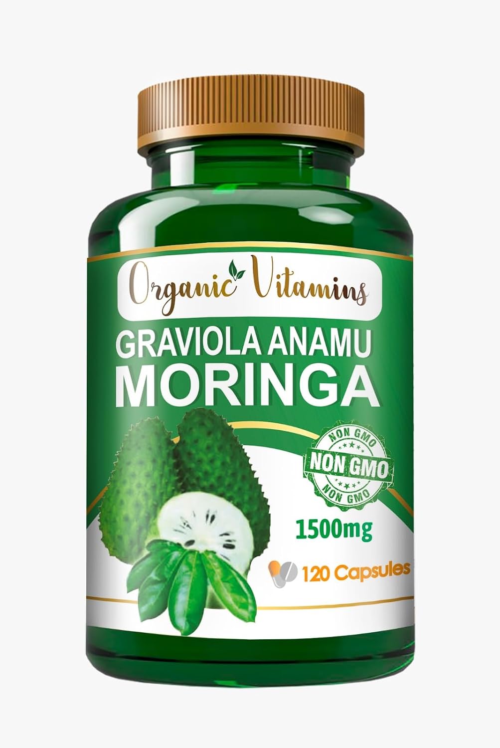 Graviola Soursop Annona muricata Anamu Moringa Green Superfood for Antioxidant Support 120 Capsules - görsel 1