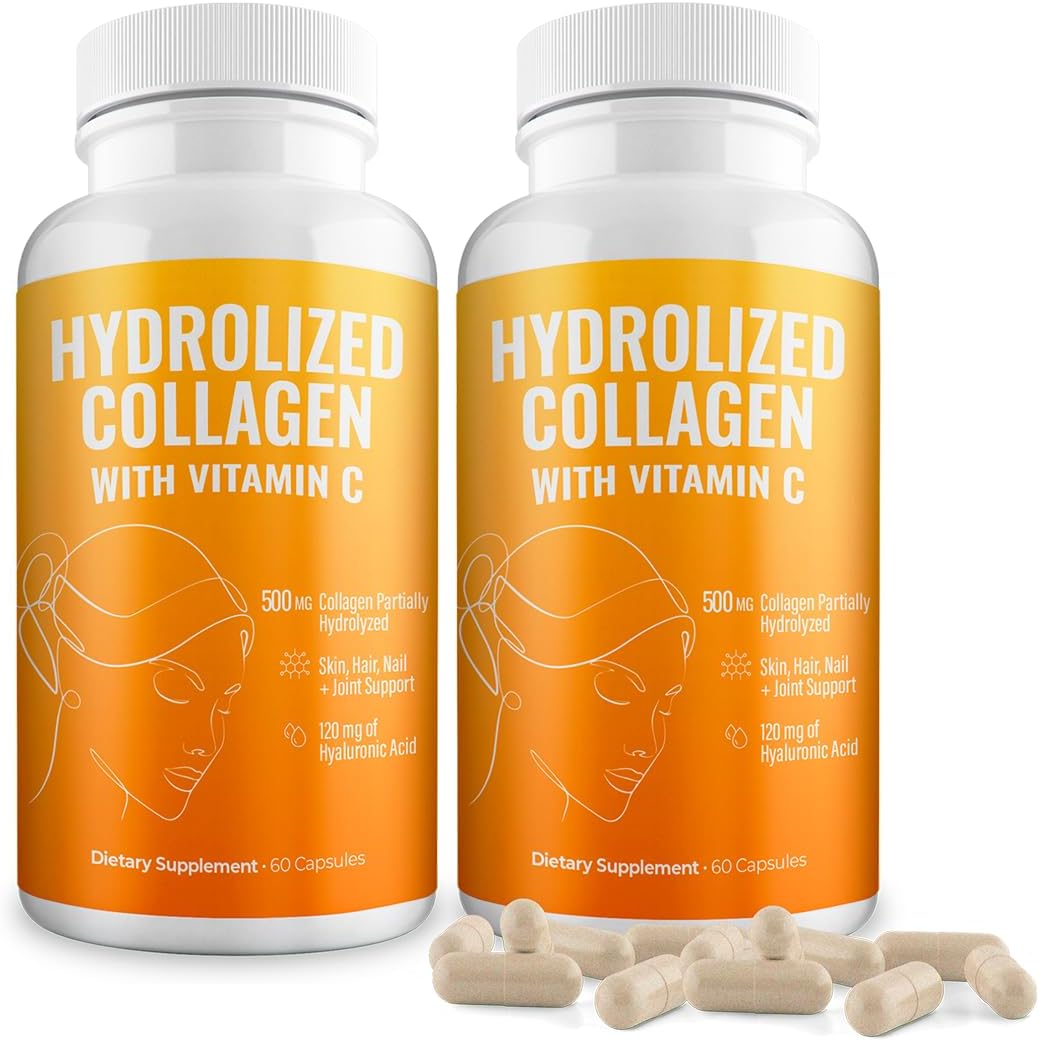 Aura Vitamin Hydrolysed Collagen with Vitamin C and Hyaluronic Acid Capsules, 500 mg, 120 Capsules (2 Bottles) - görsel 1