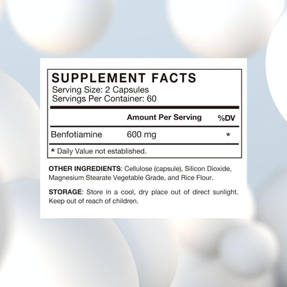 VHC Vitamin B1 Benfotiamine 600mg Supplement - 5x More Bio-available Fat-Soluble Thiamine - Maximum Boost of Bio-available Thiamine Levels Vegetable Capsules, Non-GM, Soya-free - Made in the USA (120 Capsules)