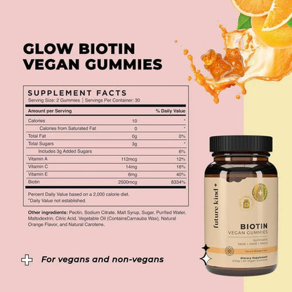 Future Kind Vegan Biotin Gummies for Hair, Skin and Nails – Vegan Collagen Supplement with Vitamin A, C & E – Natural Strawberry Flavour – 30 Gummies