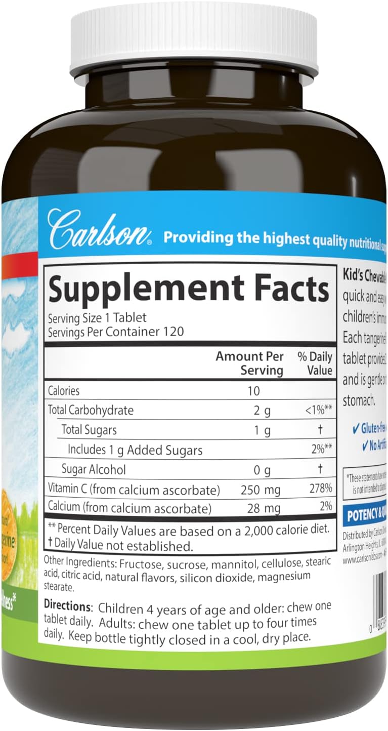 Carlson Kid's Chewable Vitamin C, 250 mg, Tangerine, 120 Vegetarian Tablets - görsel 2
