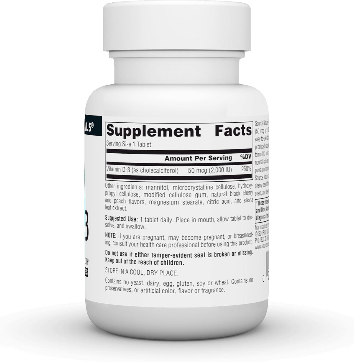 Source Naturals Vitamin D-3 Fast Melt Tablets, Black Cherry Peach Flavour, 120 Tablets - görsel 2