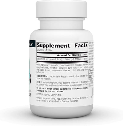 Source Naturals Vitamin D-3 Fast Melt Tablets, Black Cherry Peach Flavour, 120 Tablets