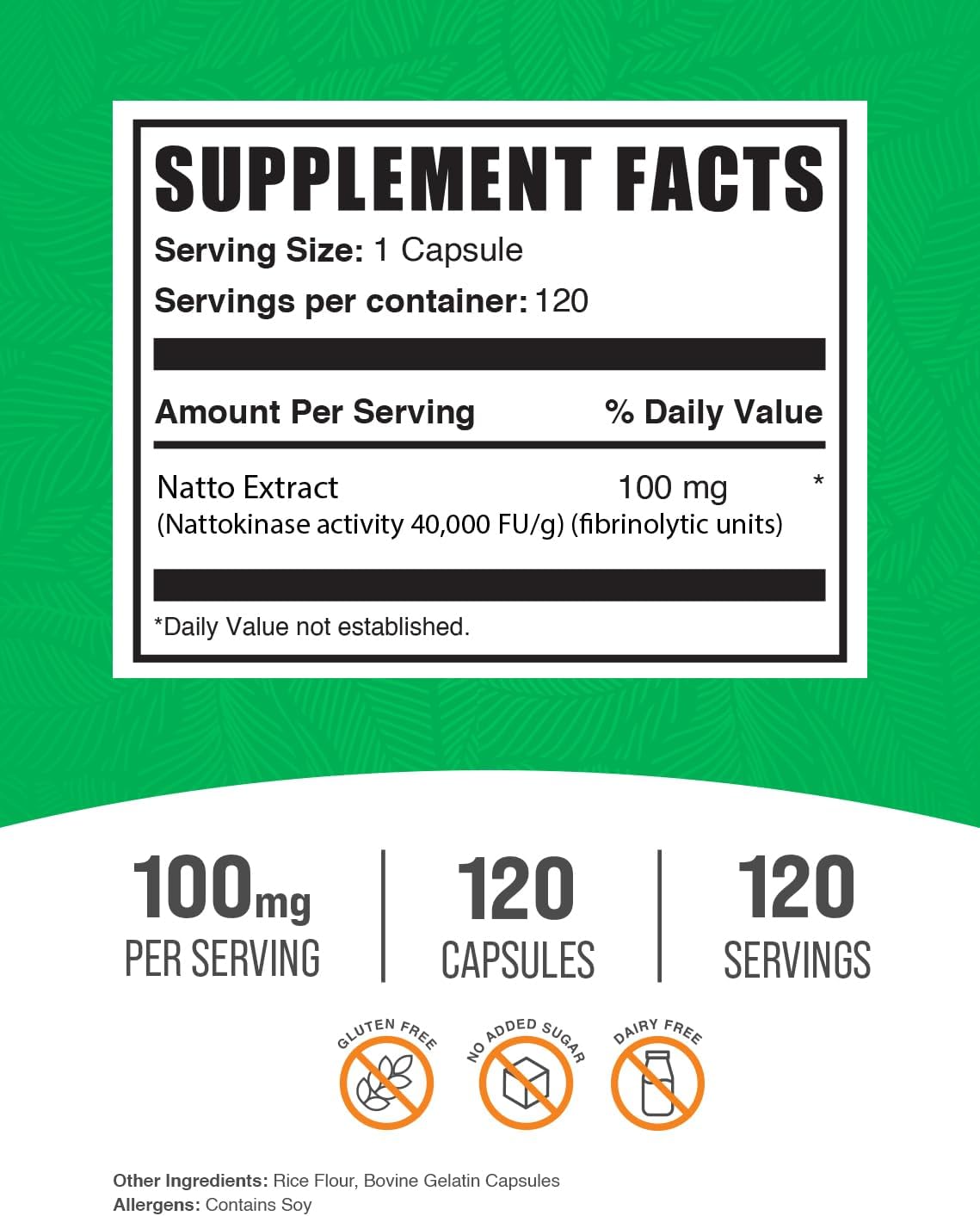 BulkSupplements.com Nattokinase 4000 FU Capsules (100mg, 120 Capsules) - görsel 2