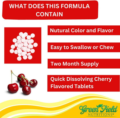 Greenfield Nutritions Halal Vitamin B12 1000mcg Sublingual Tablets - Cherry Flavour, 60 Count