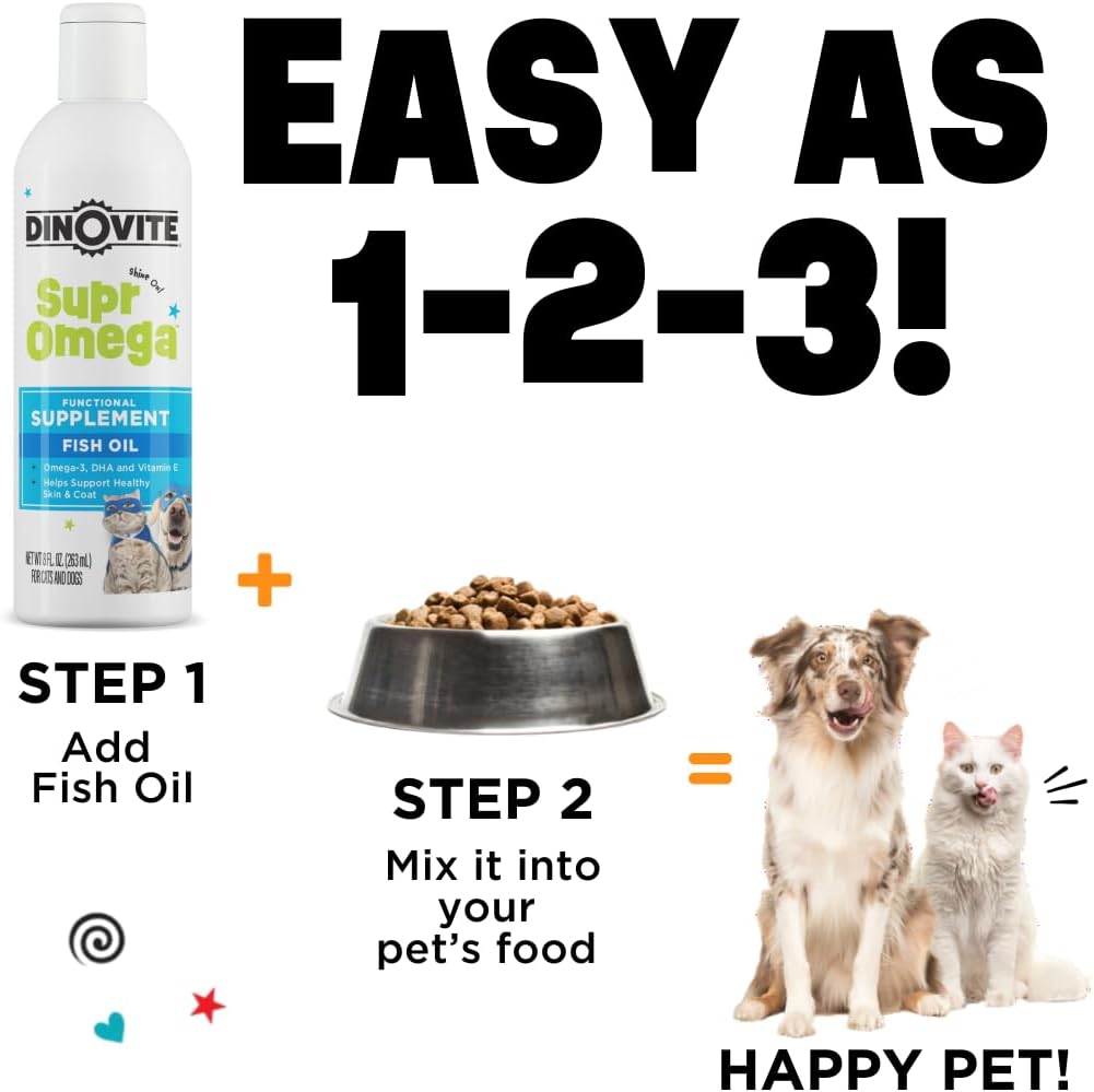 Dinovite SuprOmega Fish Oil for Dogs & Cats – Vitamin E & Omega-3 Meal Topper – Skin & Coat Health – 237 ml - görsel 4