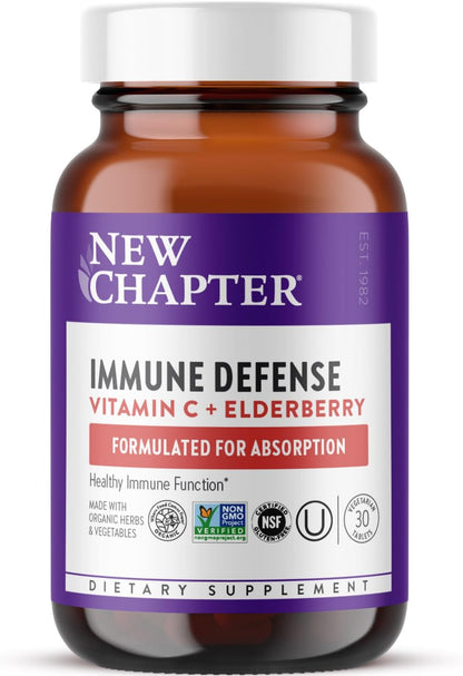 New Chapter Vitamin C Immune Defence Supplement with Elderberry – One Daily Tablet, 30 Count
