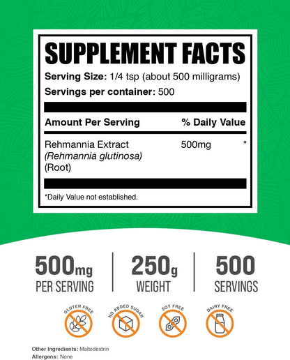 BulkSupplements Rehmannia Extract Powder – 500mg per Serving, 250g