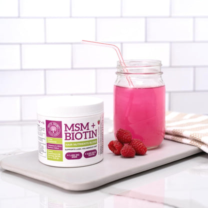Qhemet Biologics MSM + Biotin Hair Nutrient Drink Mix - Wildberry Powder for Lush Volume (241 g)