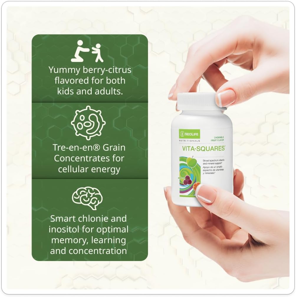 NeoLife Vita-Squares - Chewable Multivitamin for Children, 18 Vitamins & Minerals, Berry-Citrus, 180 Tablets - görsel 2