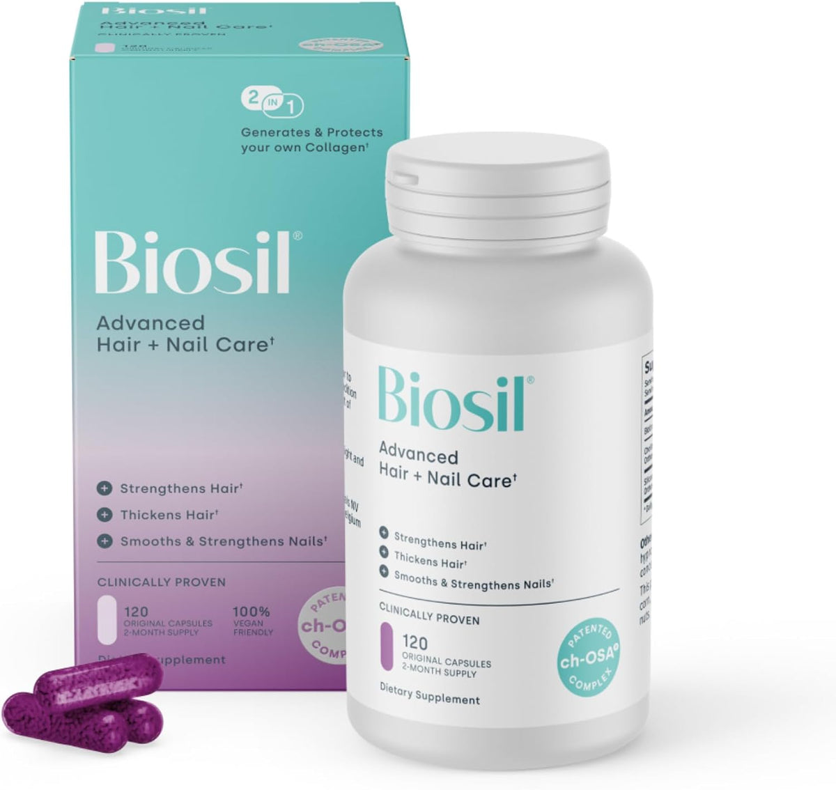 Biosil Advanced Hair and Nail Care - 120 Capsules - with ch-OSA and Biotin for Stronger Hair and Nails - görsel 1