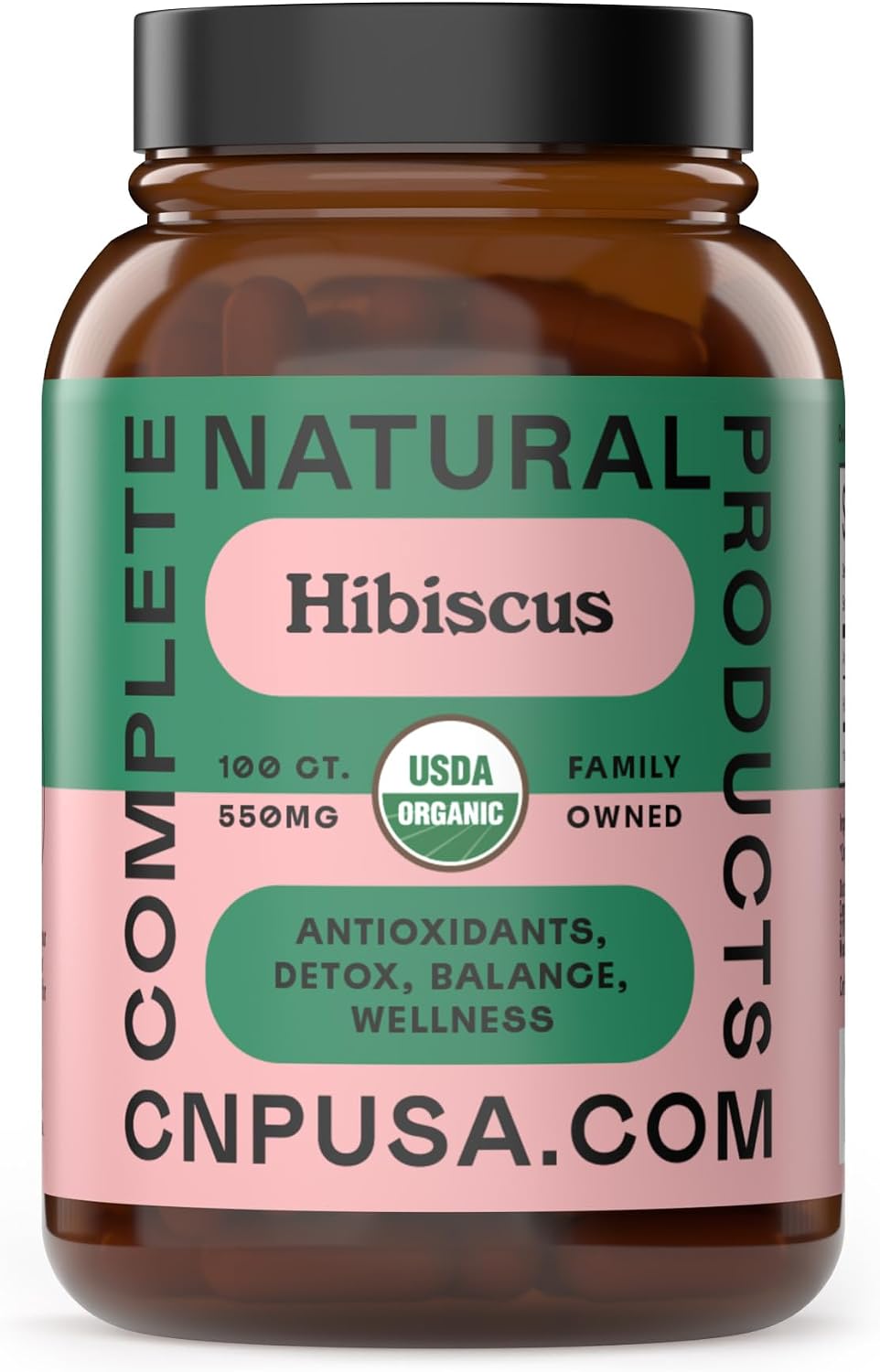 Organic Hibiscus Capsules, 550 mg, 100 Count – Plant-Based Supplement - görsel 1