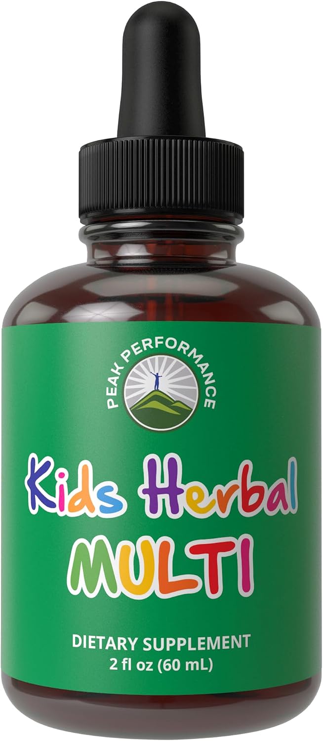 Peak Performance Liquid Kids Herbal Multivitamin - Sugar Free 14-in-1 Vegan Drops - görsel 1