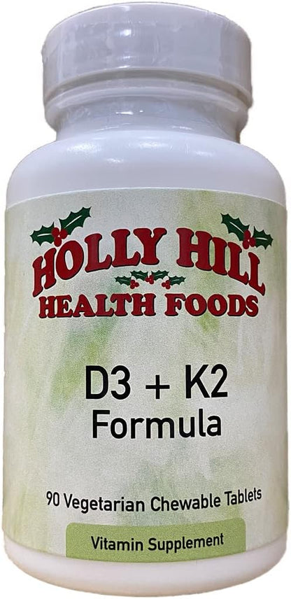 Holly Hill Health Foods D3 + K2 Supplement – 90 Vegetarian Chewable Tablets