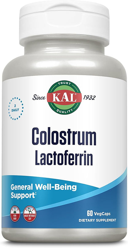 KAL Colostrum Lactoferrin – 20% Immunoglobulins, Lactoferrin & Beta Glucan – Immune Support Food Supplement, 60 Capsules