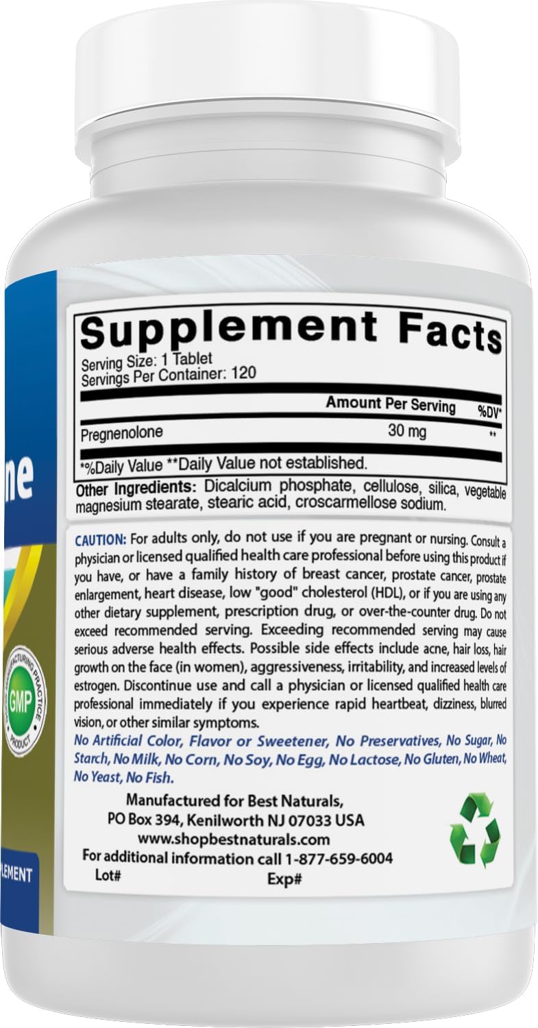 Best Naturals Pregnenolone 30 mg Tablets, 120 Count - görsel 6