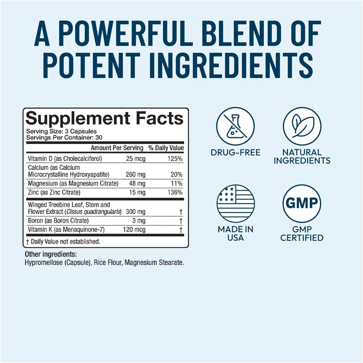 Bonexcin Advanced Bone Support Formula – Calcium, Magnesium, Vitamin D3 & K2 – Bone Density Food Supplement – 90 Capsules - görsel 6
