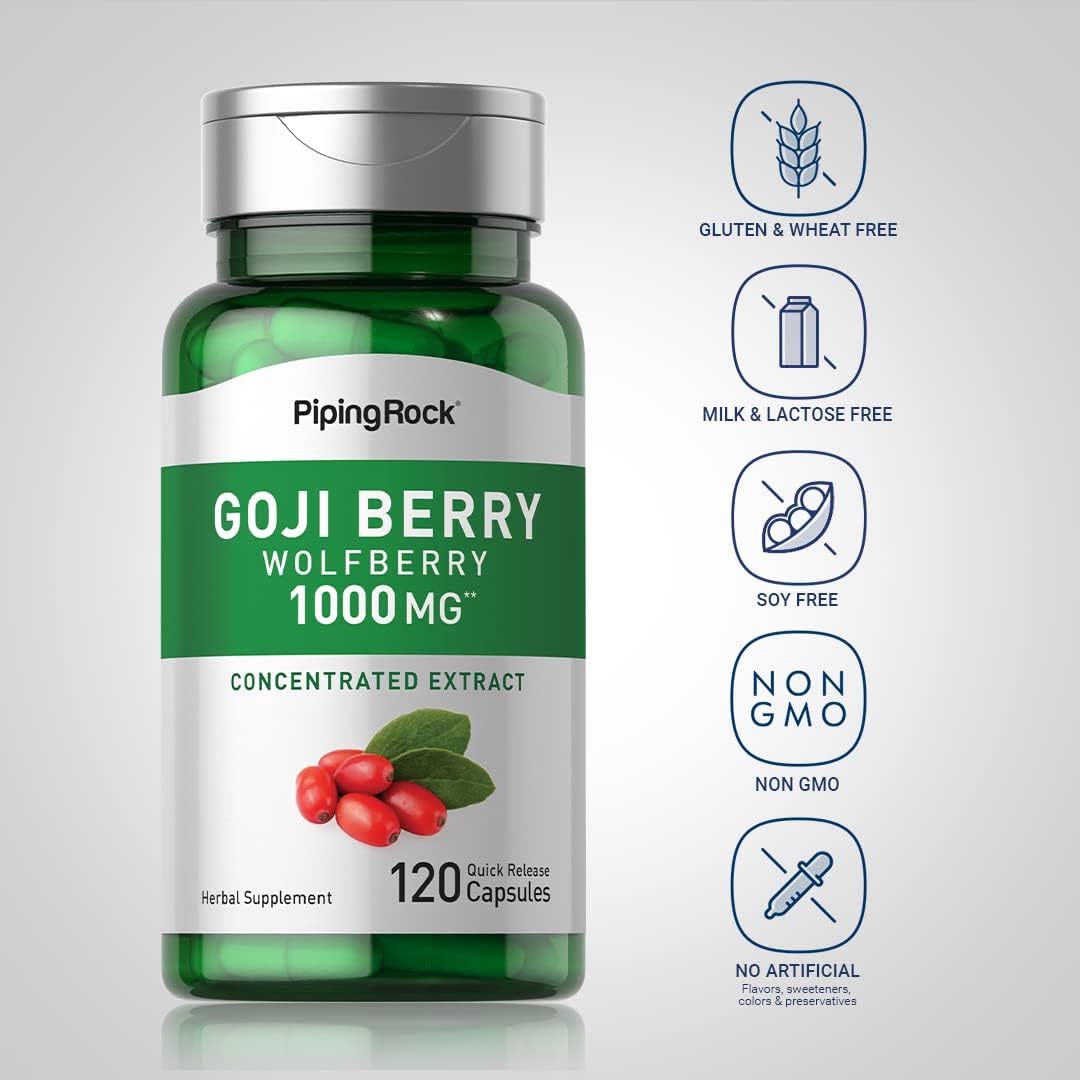 Piping Rock Goji Berry, 120 Capsules - Non-GMO, Gluten-free Supplement - görsel 3