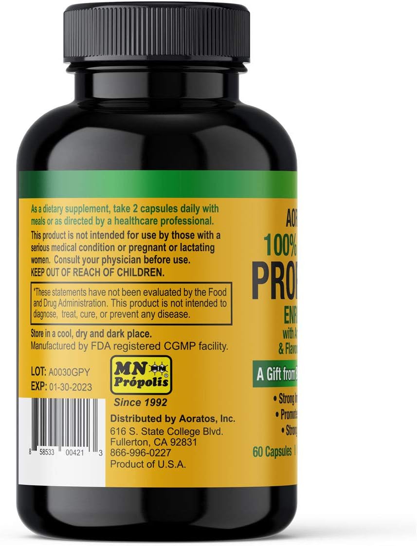 Aoratos 100% Brazilian Green Propolis Enriched 500mg, Immune Support, 60 Vegetable Capsules - görsel 3