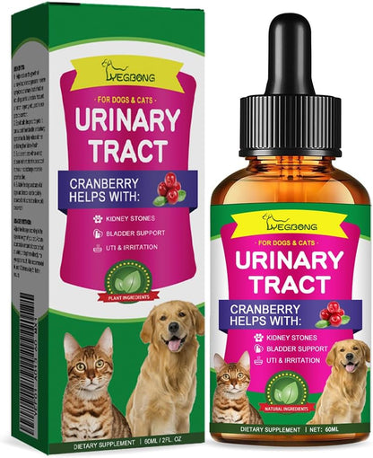 Cat & Dog Natural UTI Supplement, Cranberry Drops for Dogs, Urinary Tract Infection Support, Prevention of Incontinence and Stones, Bladder and Kidney Health Support for Pets