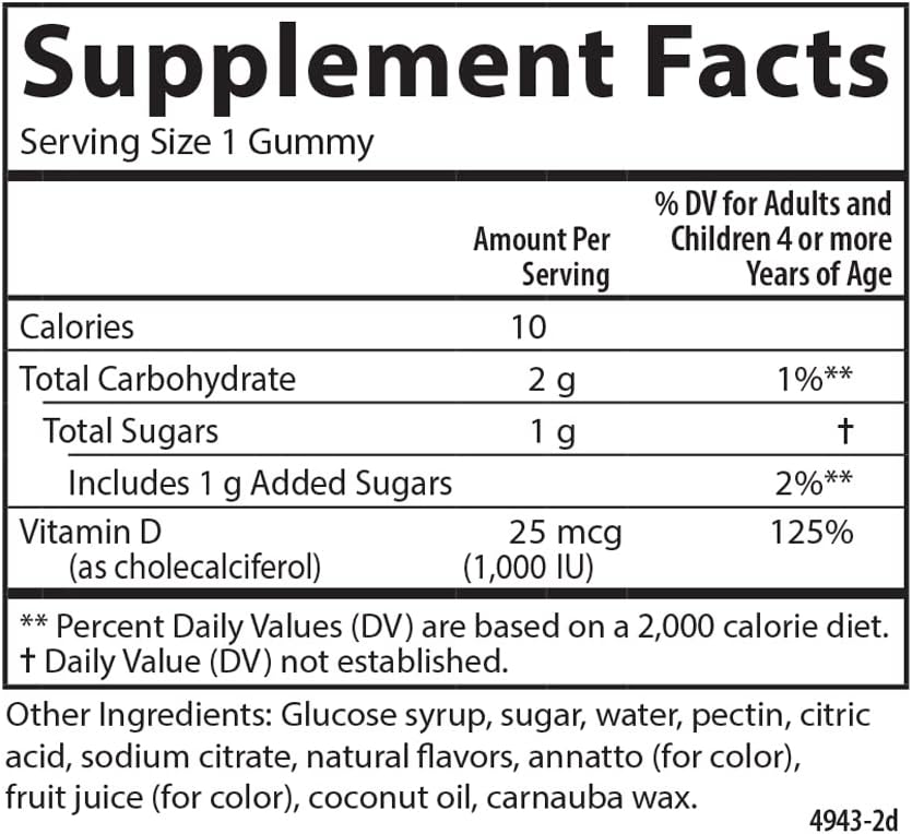 Carlson Kid's Vitamin D3 Gummies, 1000 IU (25 µg), Natural Fruit Flavours, 60 Vegetarian Gummies - görsel 2