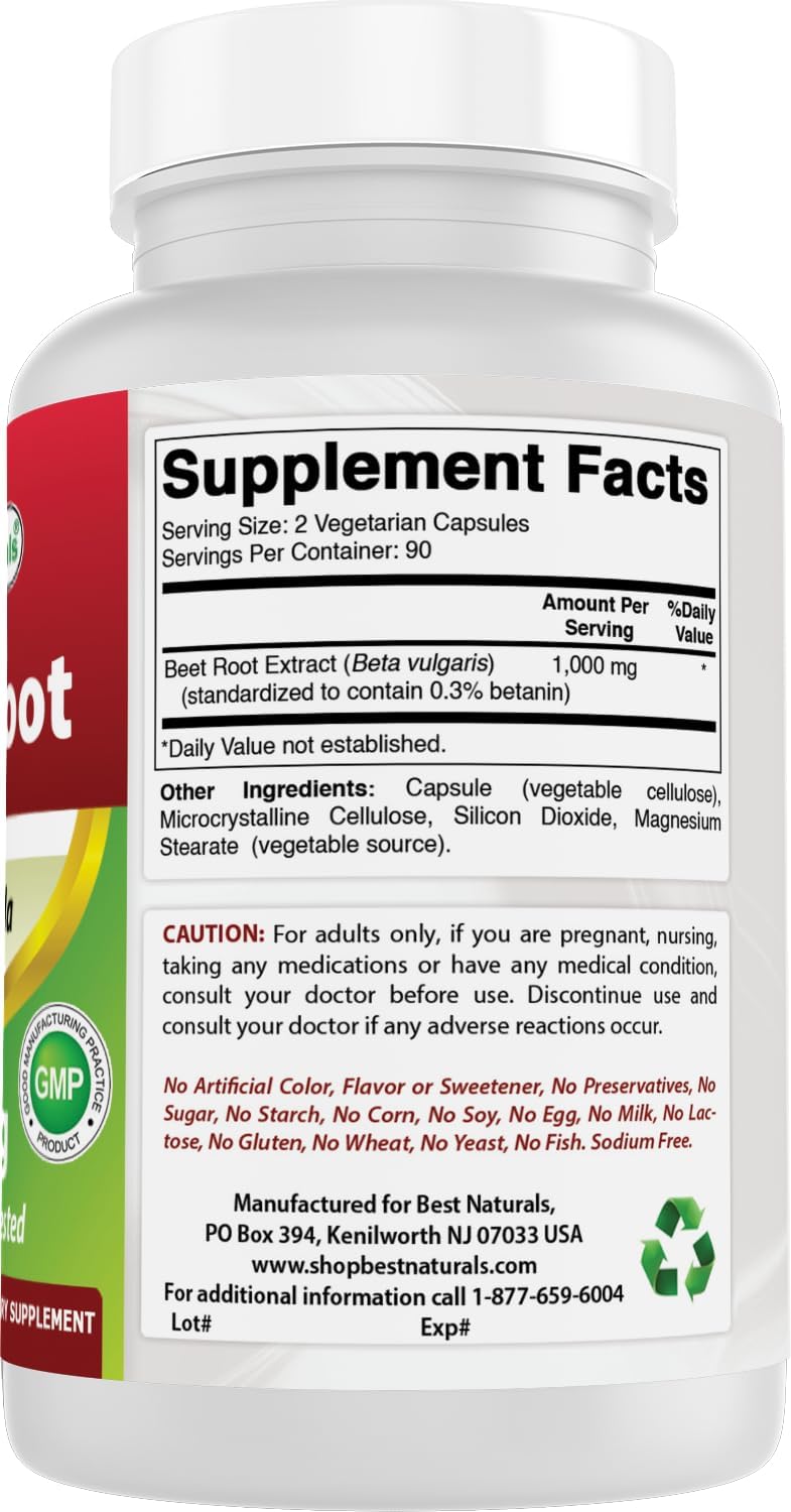 Best Naturals Beet Root Powder 500 mg Capsules, 180 Count - görsel 6