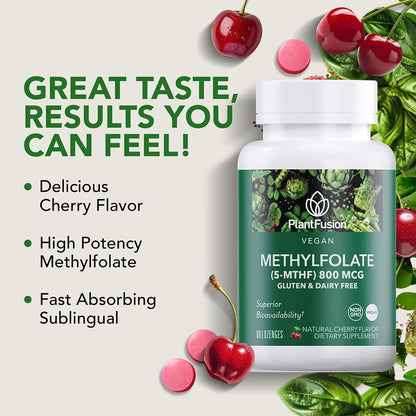 PlantFusion Vegan High Strength Methylfolate 5-MTHF – Fast Acting Sublingual Lozenges – 60 Lozenges