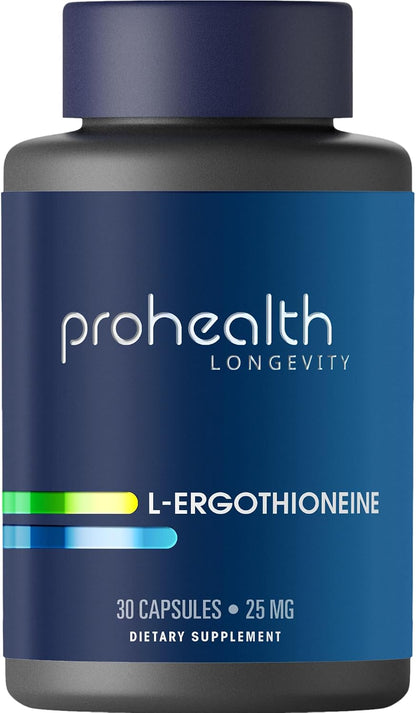 ProHealth Ergothioneine 5X Strength - 25mg Clinical Research Dose - Natural Amino Acid Mushroom Supplement for Cognition and Heart Health - Longevity Vitamin - 30 Servings (3 Pack)