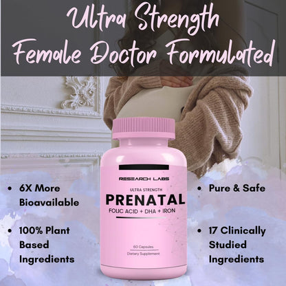 Research Labs Prenatal Vitamins for Women – Methylated Folate, DHA, 17 Nutrients, 60 Capsules