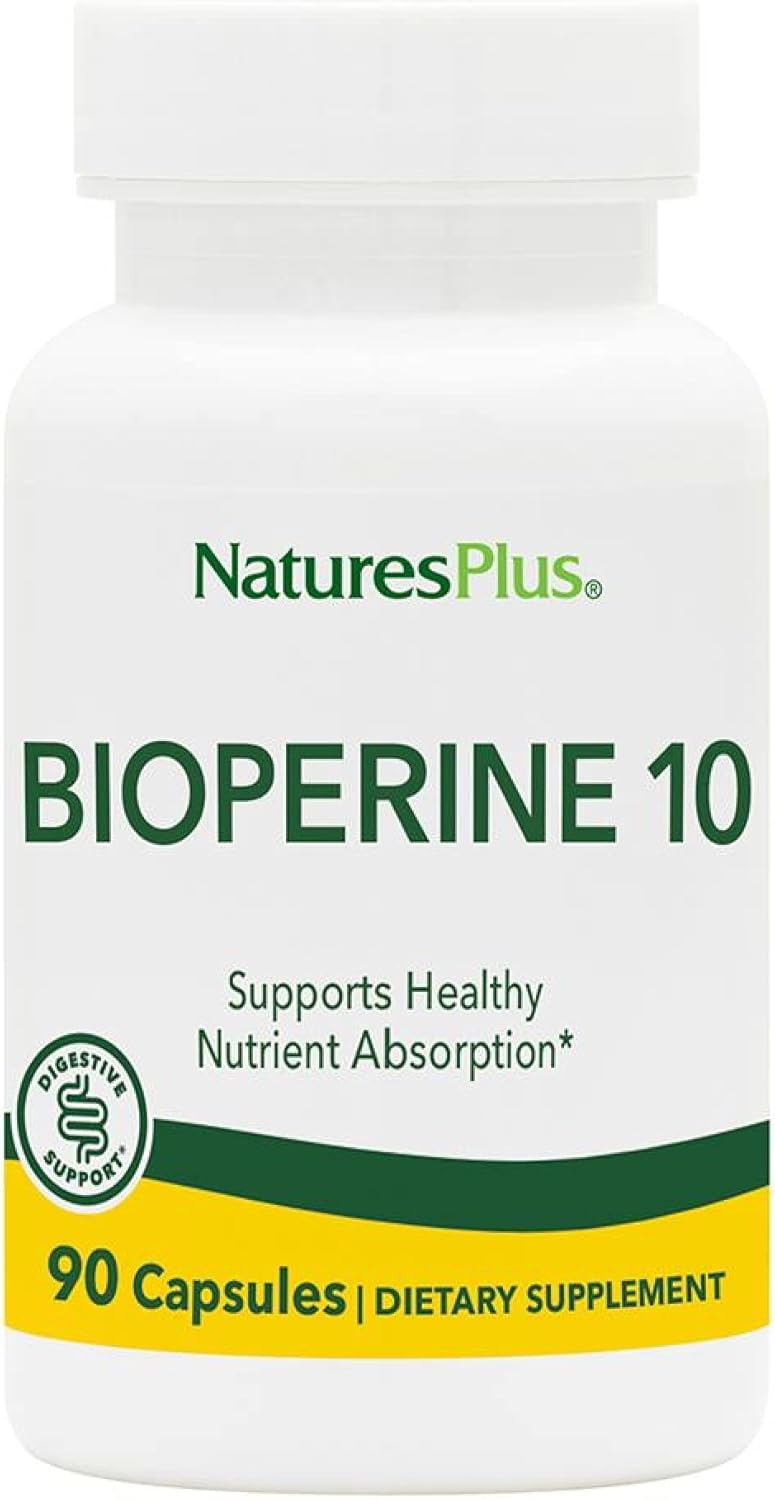 NaturesPlus Bioperine 10 – Black Pepper Extract – 90 Capsules – Supports Nutrient Absorption – Vegan, Gluten-free - görsel 1