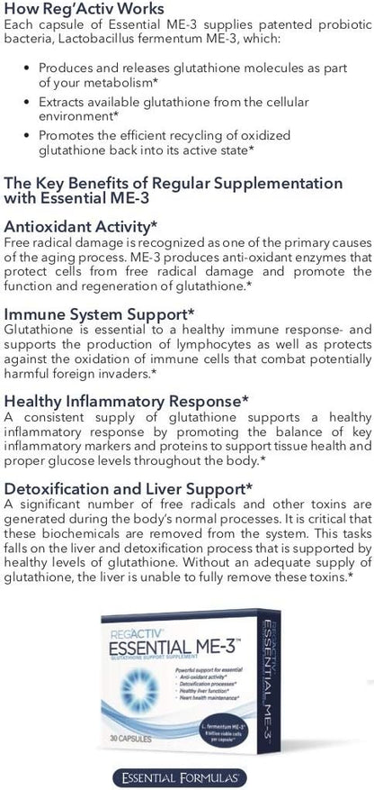 Reg'Activ Essential ME-3 - Glutathione-Producing Probiotic, 30 Vegetarian Capsules